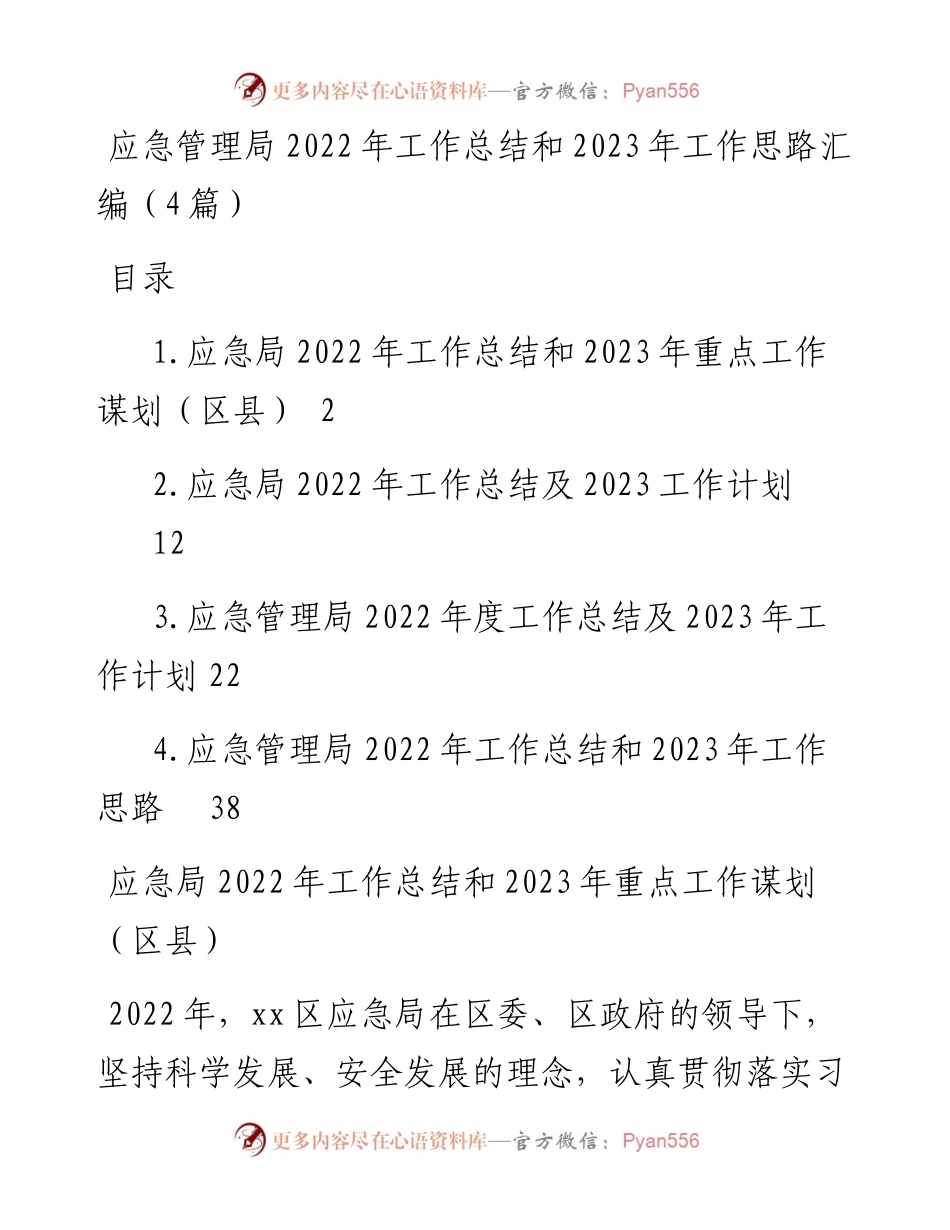 应急管理局工作总结和2023年工作思路汇编（4篇）.docx_第1页