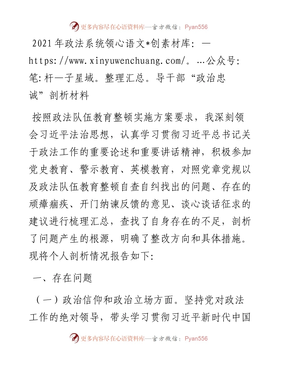 政法系统领导干部“政治忠诚”剖析材料.docx_第1页