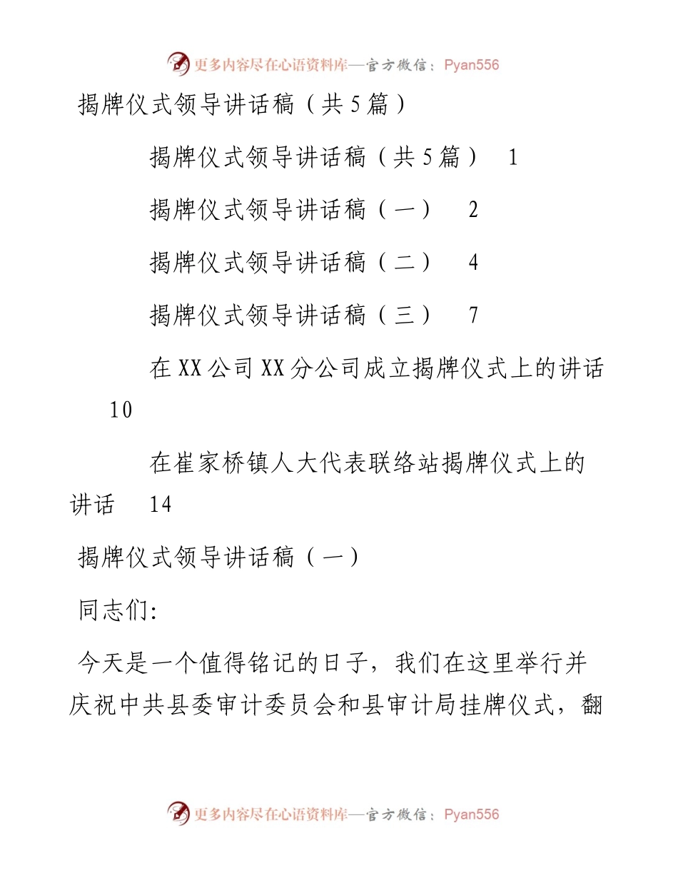 文汇系列2403--揭牌仪式领导讲话汇编.docx_第1页