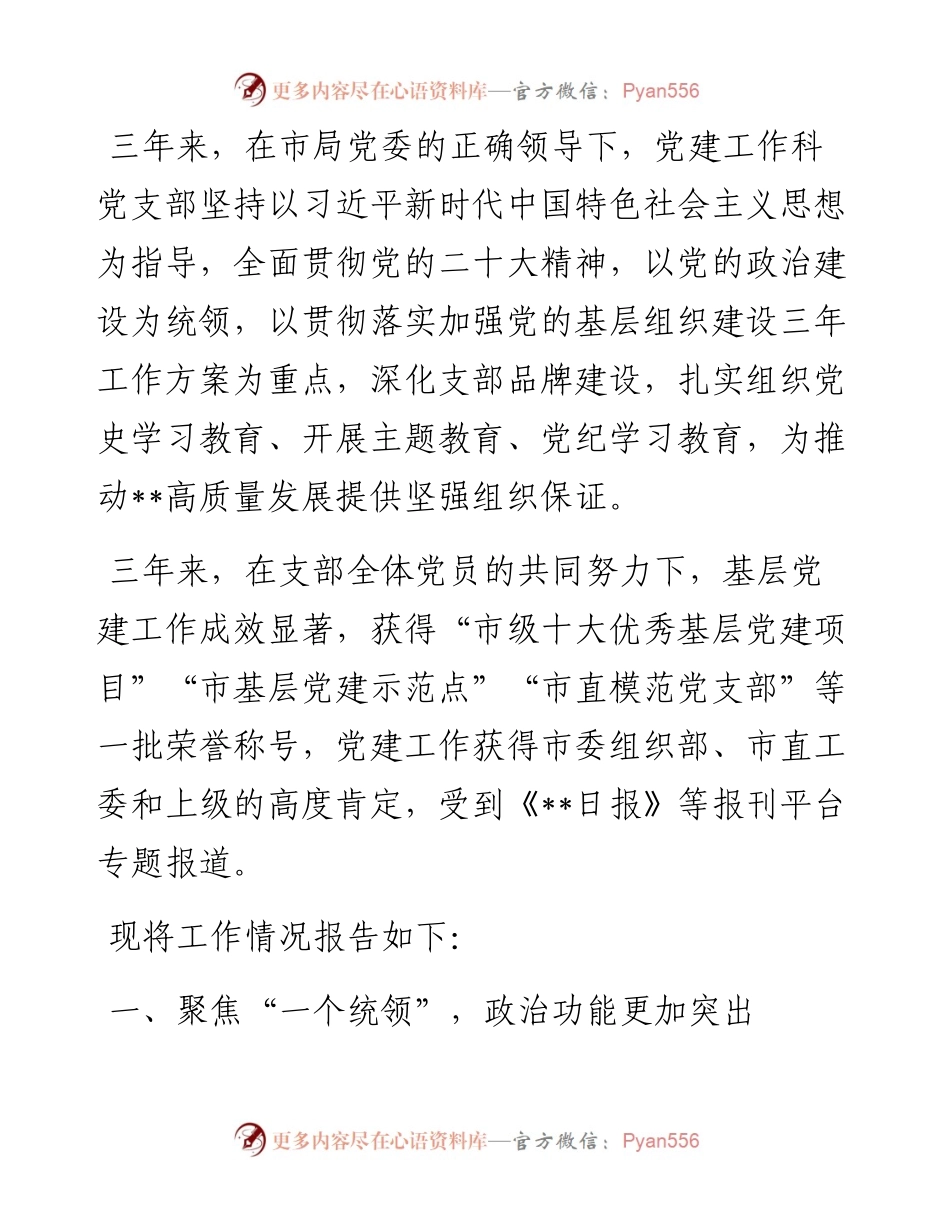 市局党建工作科支部三年工作总结.docx_第1页