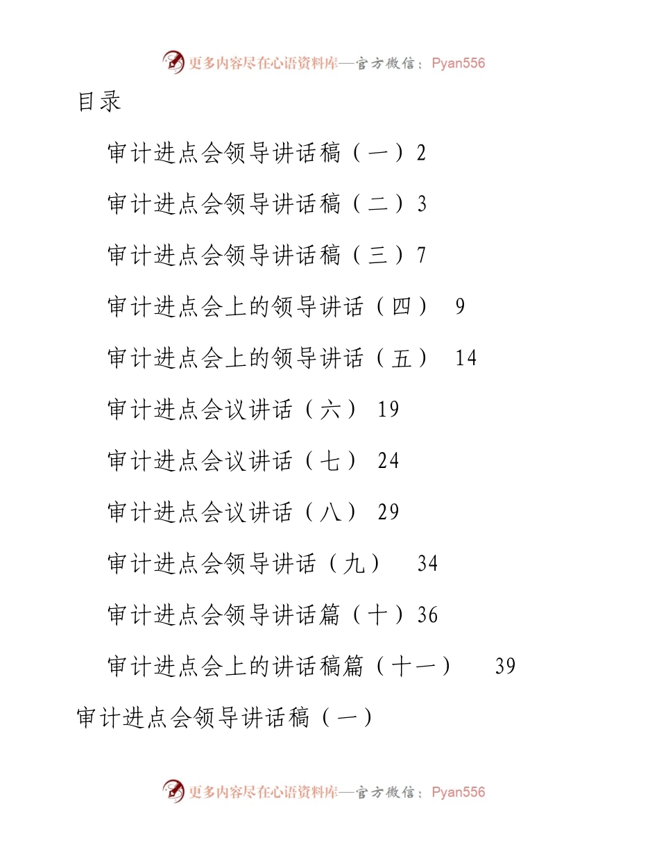 文汇系列2656--审计进点会领导讲话汇编（11篇）.docx_第1页