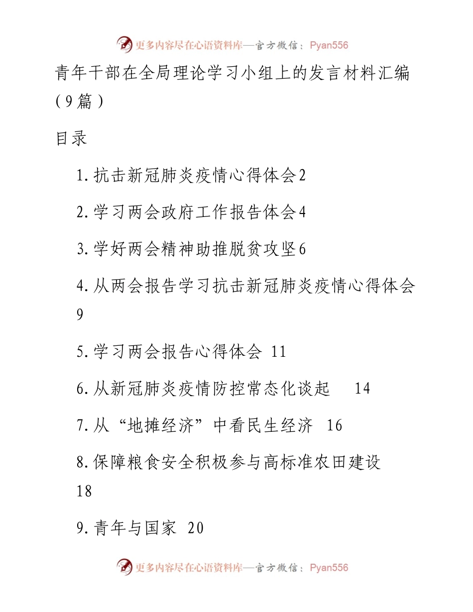 文汇系列120--青年干部在全局理论学习小组上的发言材料汇编（9篇）.docx_第1页