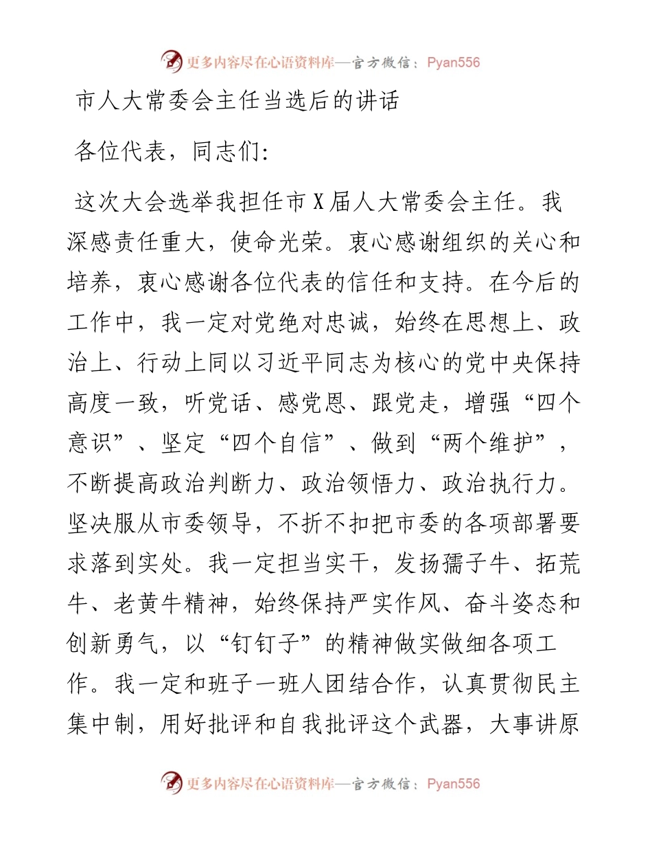 市人大常委会主任当选后的讲话.docx_第1页