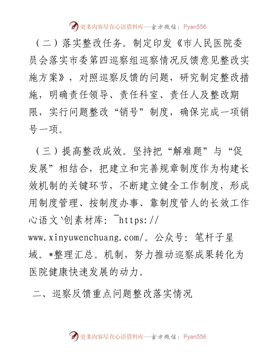 市人民医院委员会关于巡察整改进展情况的报告.docx_第2页