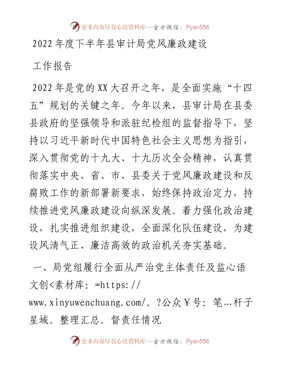 度下半年县审计局党风廉政建设工作报告.docx_第1页
