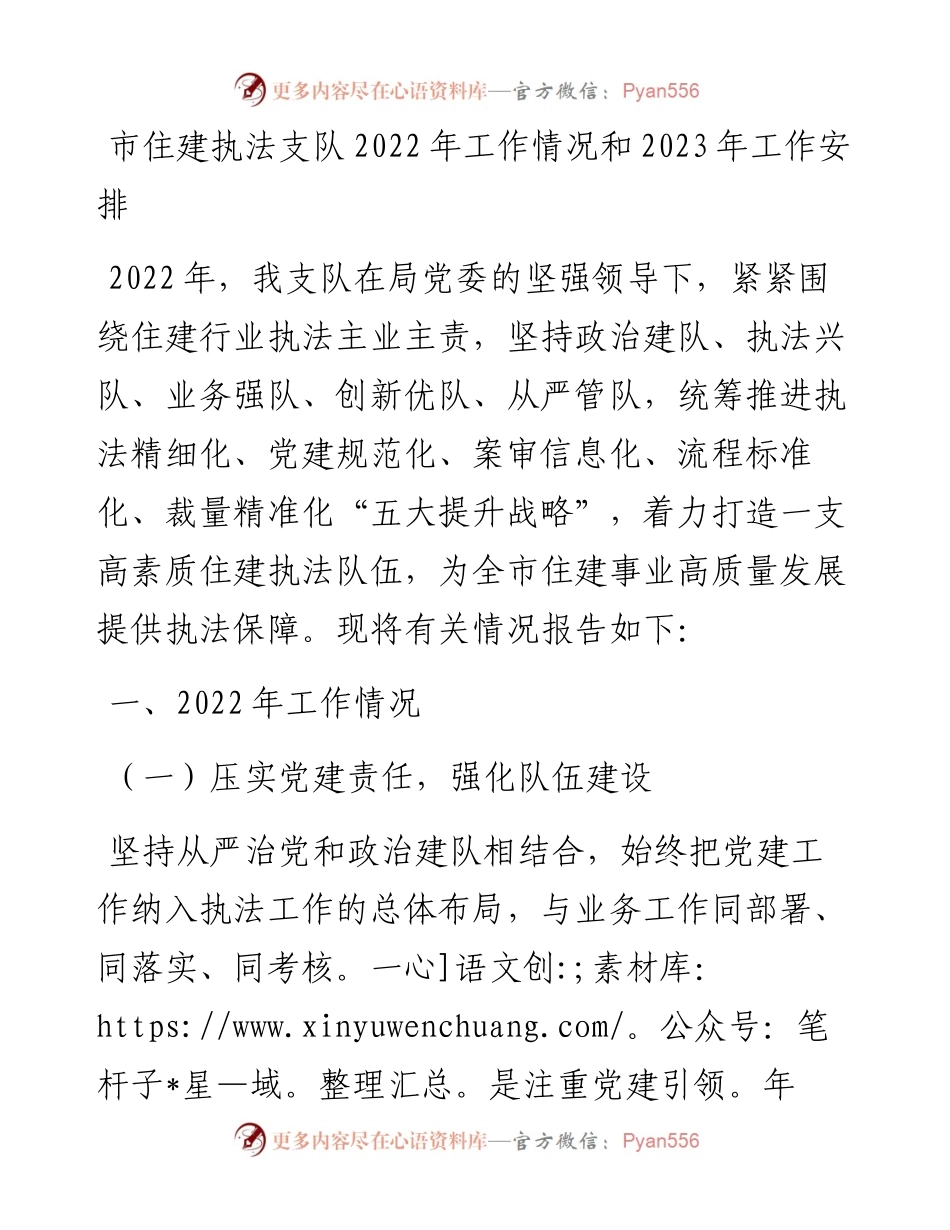 市住建执法支队工作情况和2023年工作安排.docx_第1页