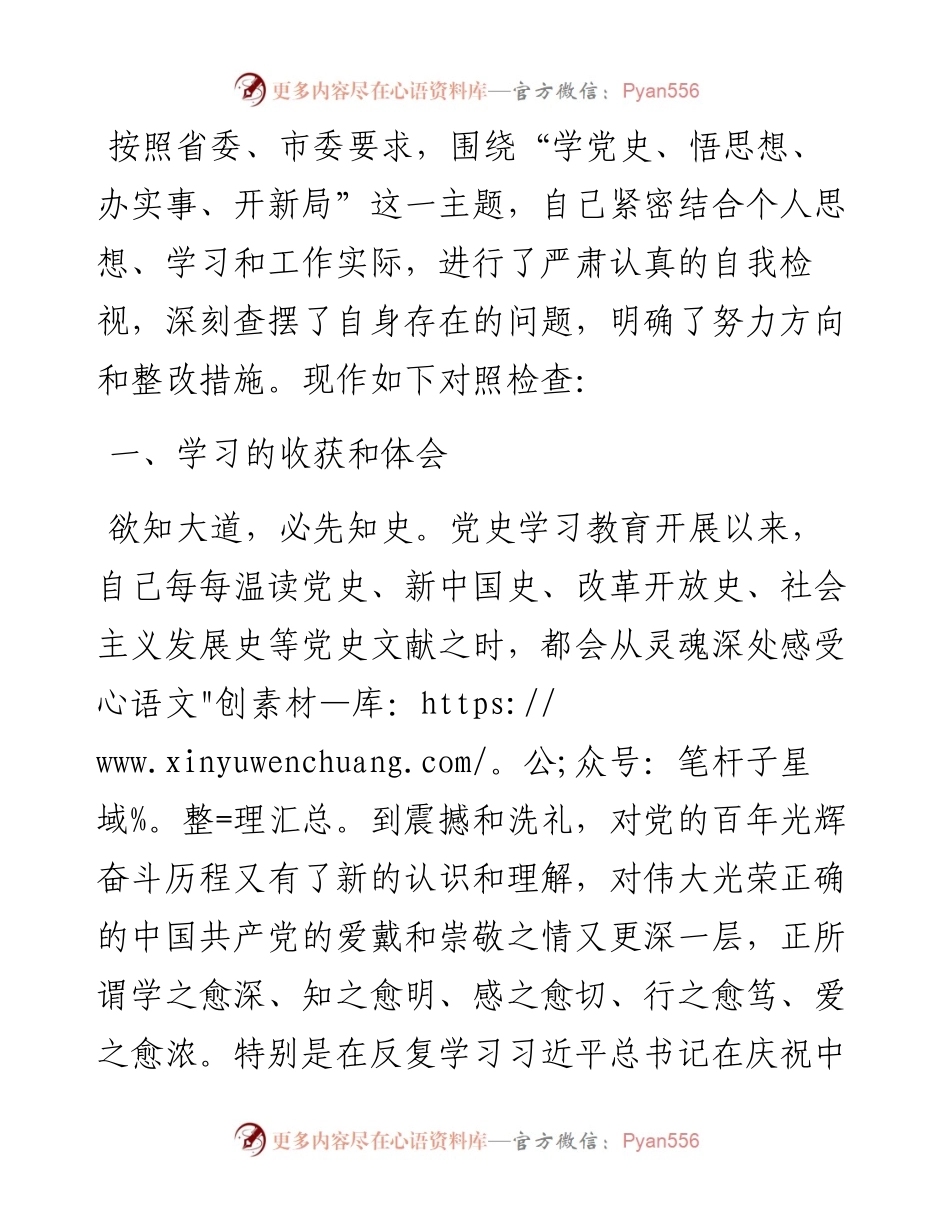 市长党史学习教育专题组织生活会个人对照检查材料.docx_第1页