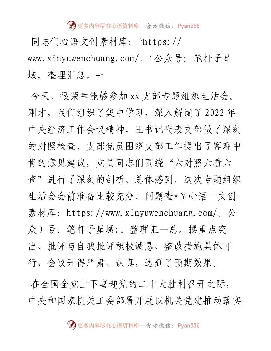 指导组在专题组织生活会上的指导讲话.docx_第1页