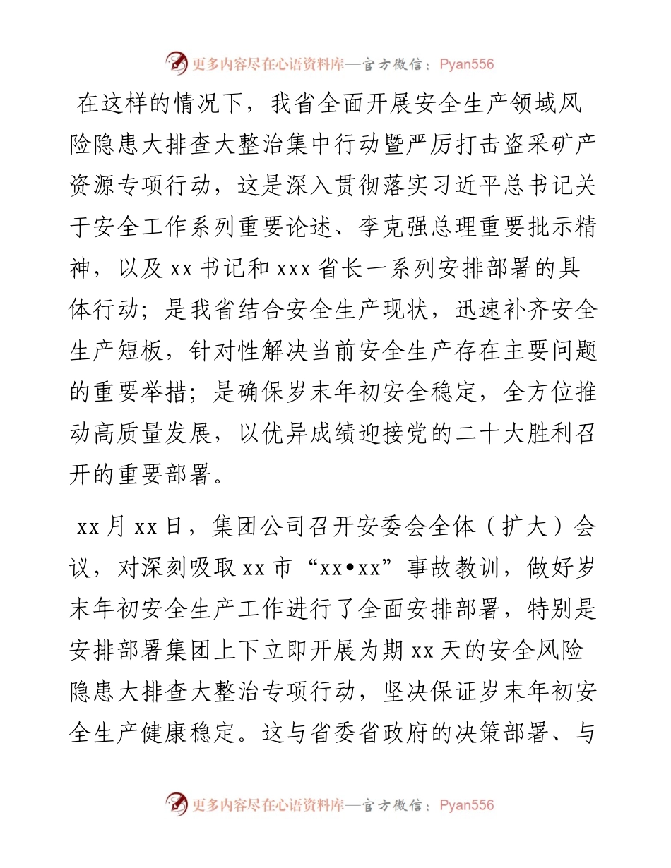 总经理在贯彻落实省安委会安全生产领域风险隐患大排查大整治集中行动部署视频会上的讲话.docx_第2页