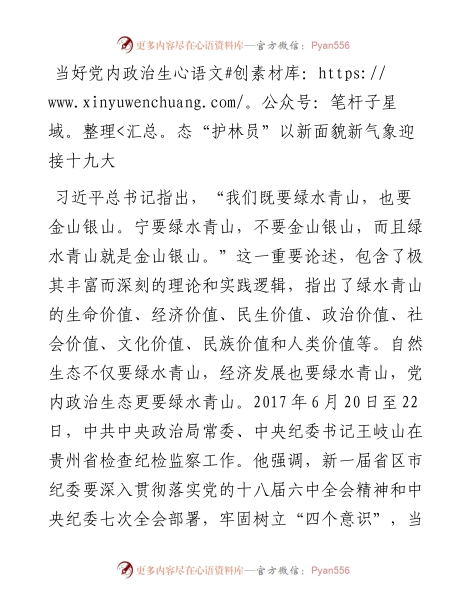 当好党内政治生态“护林员”以新面貌新气象迎接十九大.docx_第1页