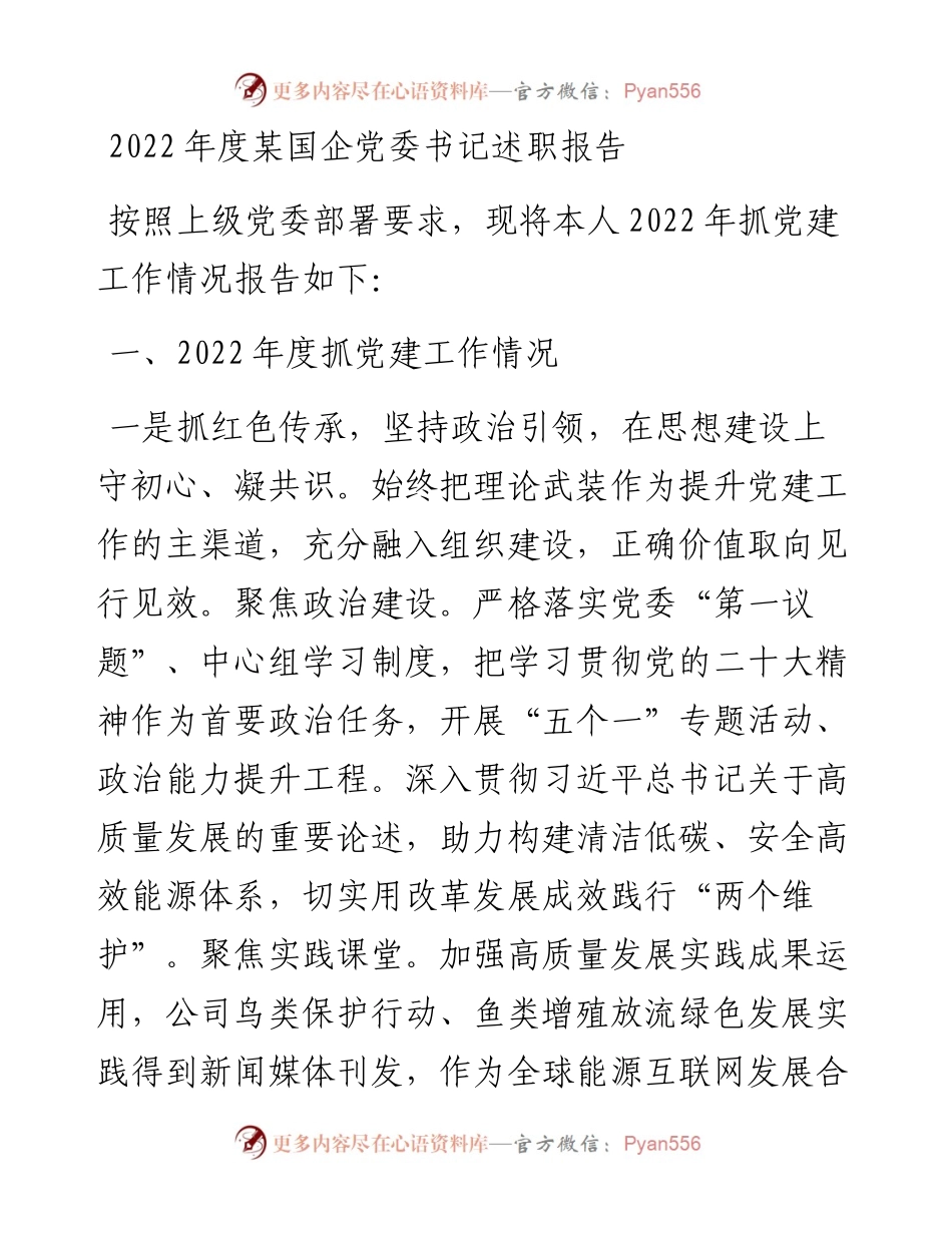 度某国企党委书记述职报告.docx_第1页