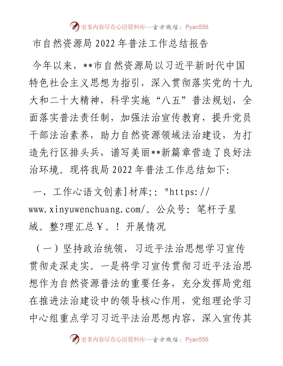 市自然资源局普法工作总结报告.docx_第1页
