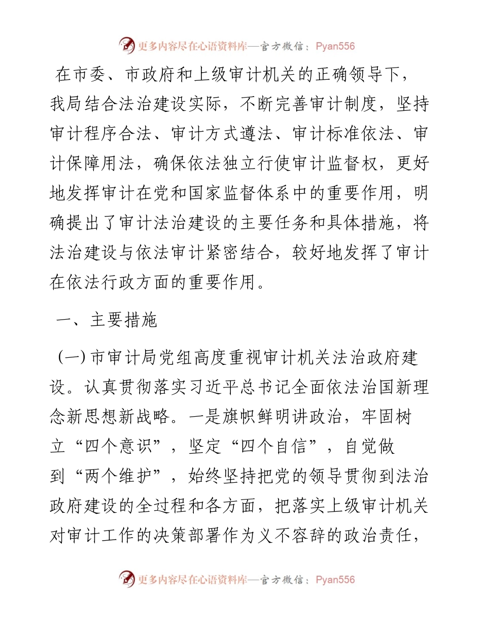市审计局关于法治政府建设的工作汇报.docx_第1页