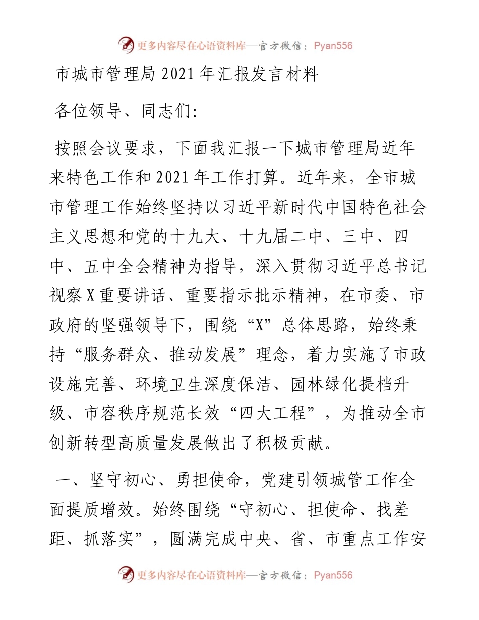 市城市管理局汇报发言材料(1).docx_第1页