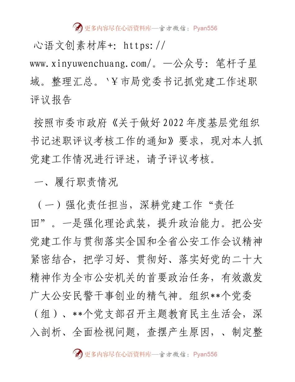 市局党委书记抓党建工作述职评议报告.docx_第1页