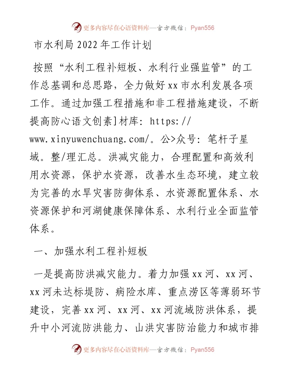 市水利局工作计划.docx_第1页
