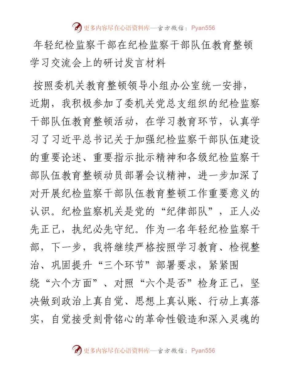 年轻纪检监察干部在纪检监察干部队伍教育整顿学习交流会上的研讨发言材料.docx_第1页