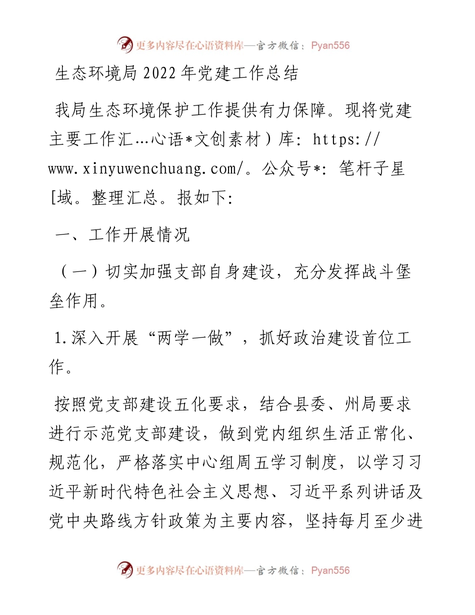 生态环境局党建工作总结.docx_第1页