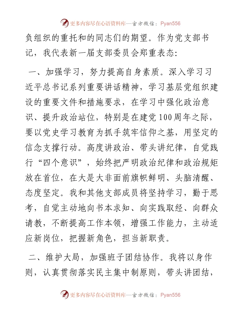 新当选机关党支部书记代表新一届支部委员会表态发言_4.docx_第2页