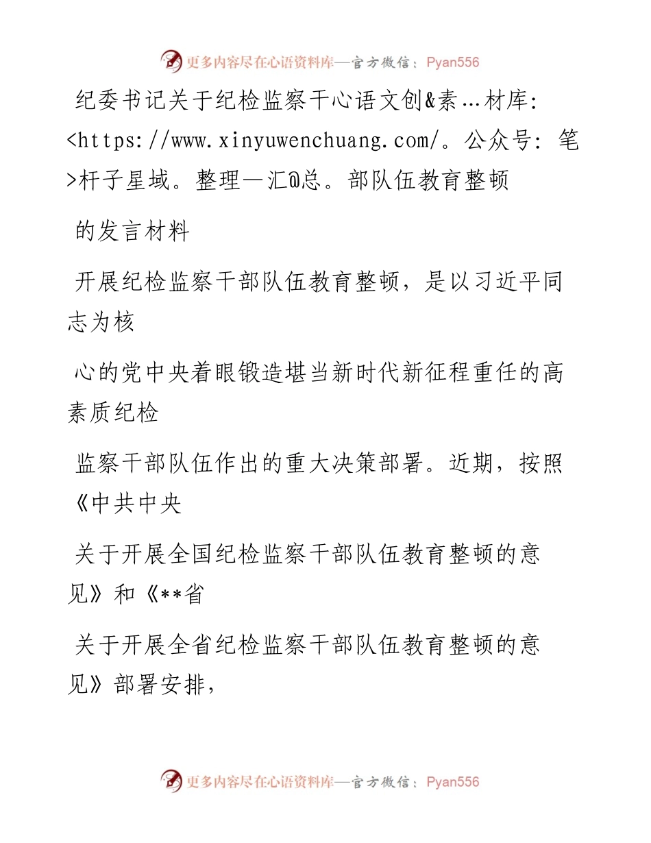 纪委书记关于纪检监察干部队伍教育整顿的发言材料.docx_第1页