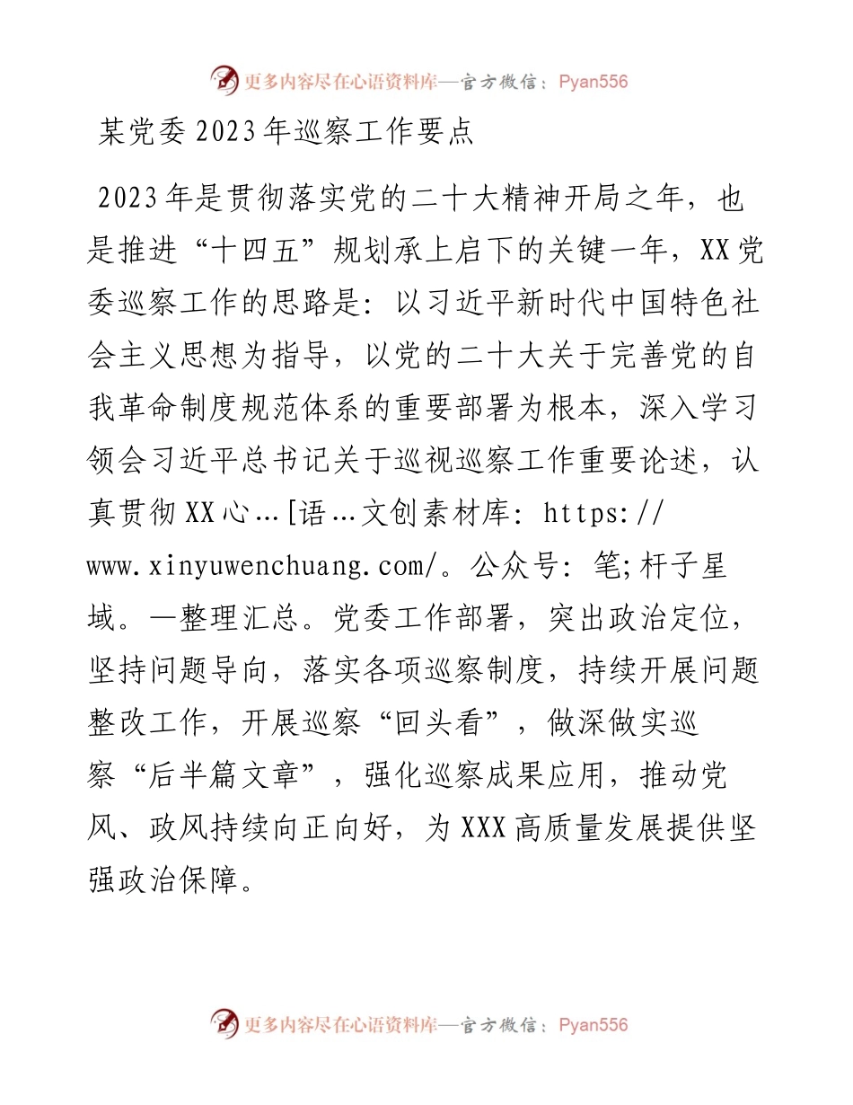 某党委2023年巡察工作要点.docx_第1页