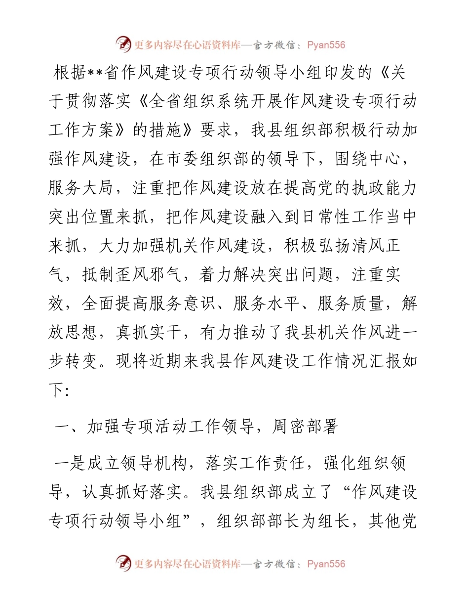 某县作风建设专项行动开展情况汇报.docx_第1页