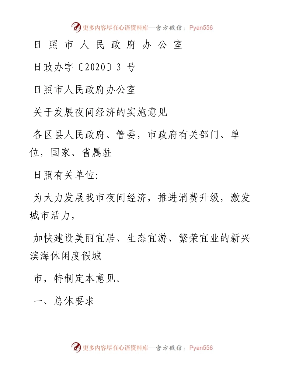 日照市关于发展夜间经济的实施意见.docx_第1页