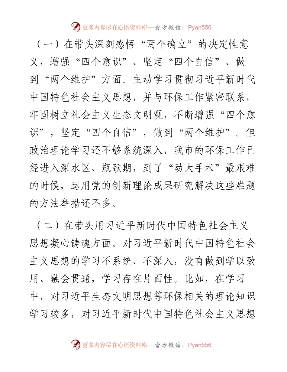 生态环境局党组书记、局长度专题民主生活会“六个带头”对照检查发言材料.docx_第2页