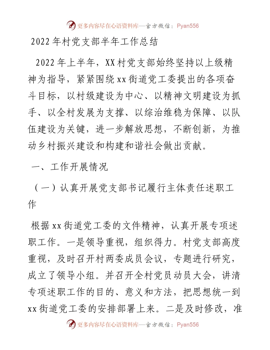 村党支部半年工作总结.docx_第1页