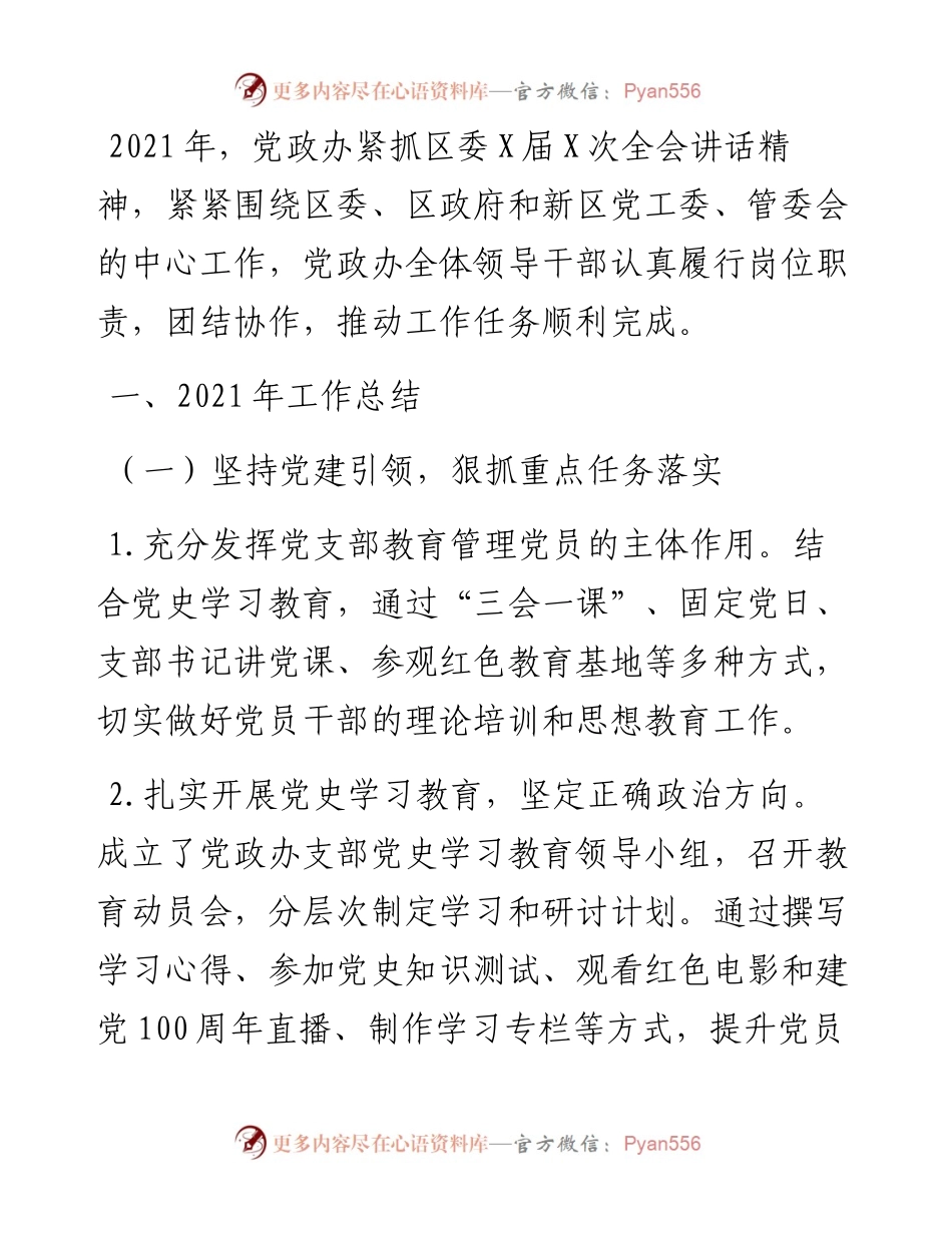 新区管委会党政办公室工作总结及工作计划.docx_第1页