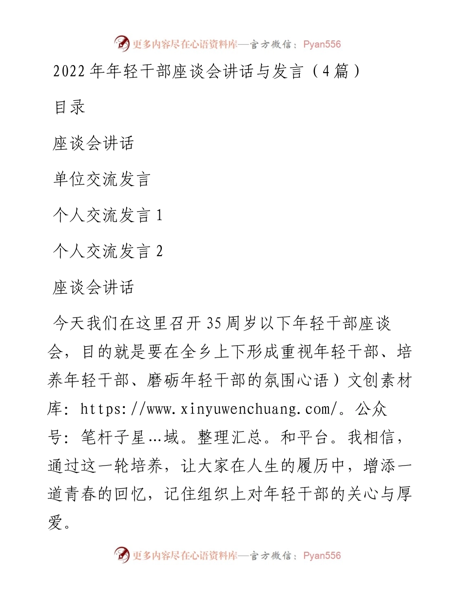文汇系列3547--年轻干部座谈会讲话与发言汇编.docx_第1页