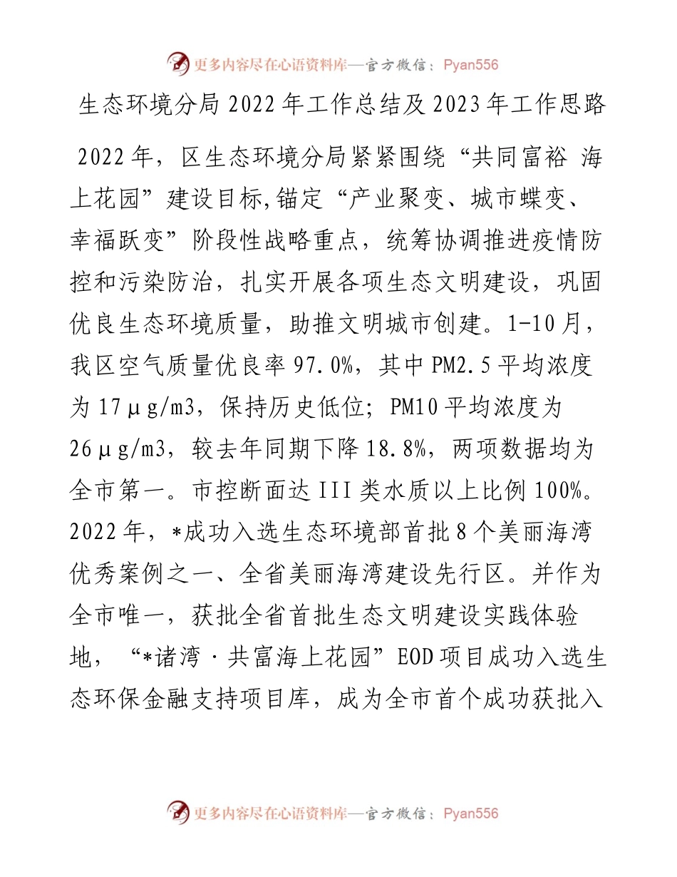 生态环境分局工作总结及2023年工作思路.docx_第1页