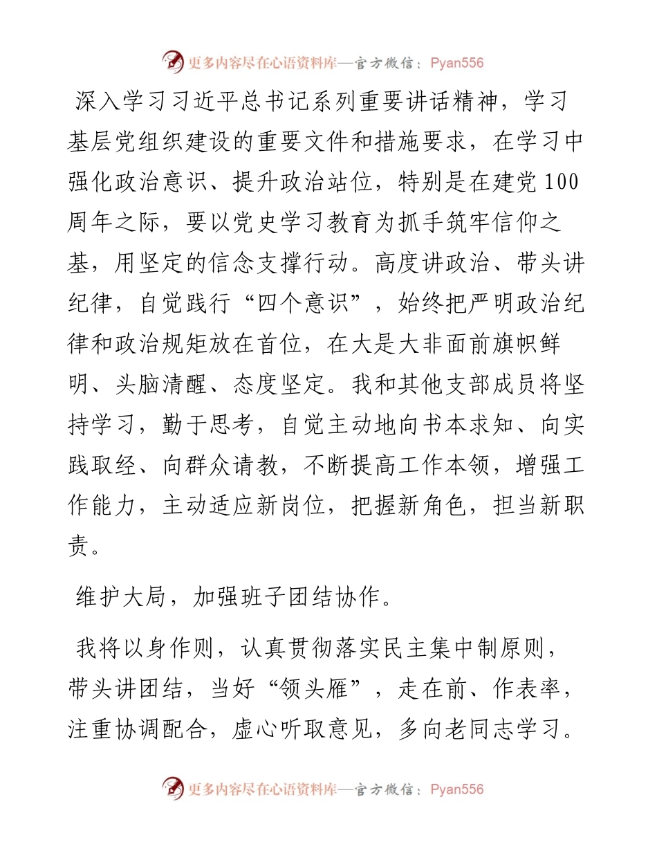 新当选机关党支部书记代表新一届支部委员会表态发言.docx_第2页