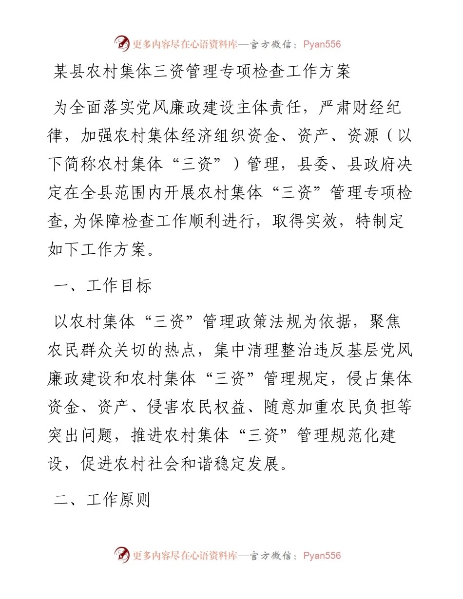 某县农村集体三资管理专项检查工作方案.docx_第1页
