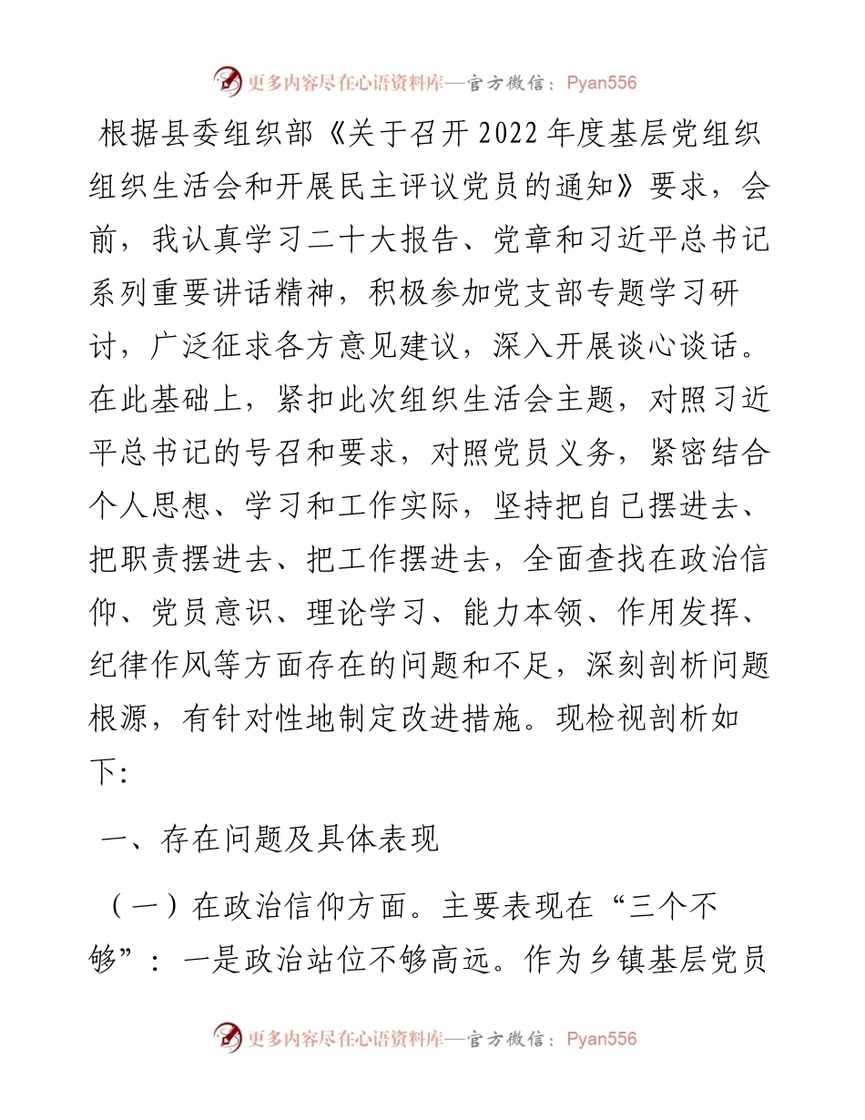 机关党员干部2023年度组织生活会个人对照检查材料.docx_第1页