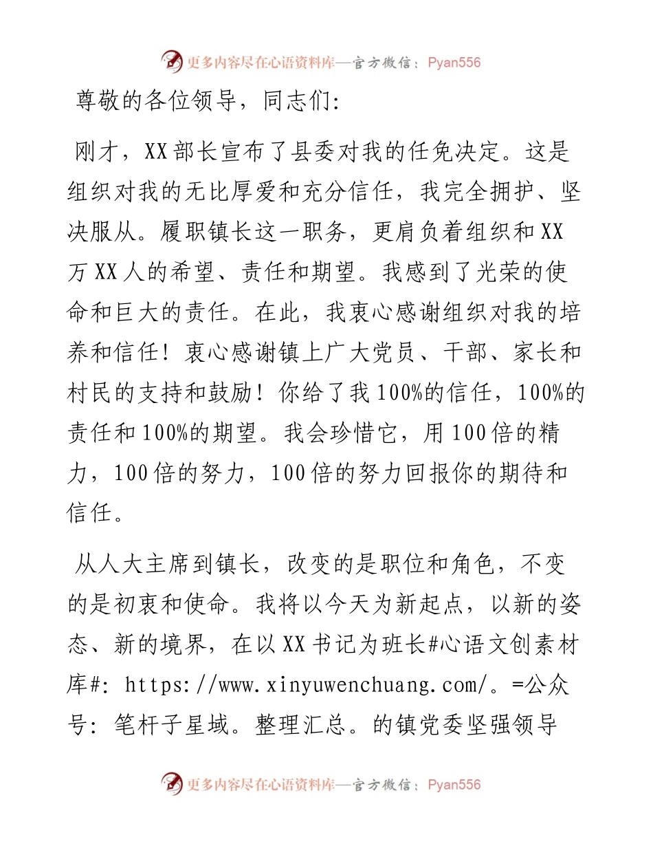 新任镇长任职表态发言.docx_第1页