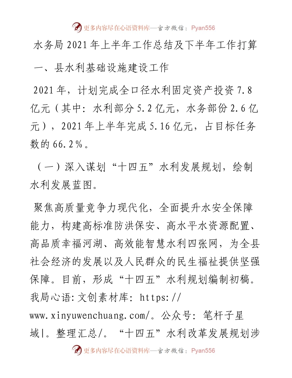 水务局上半年工作总结及下半年工作打算.docx_第1页