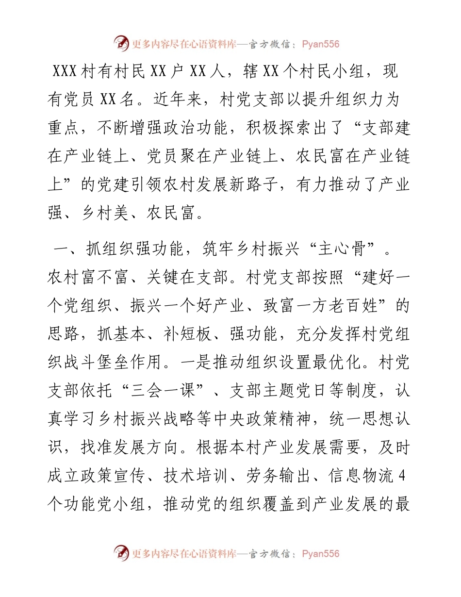 村党支部实施乡村振兴战略经验发言材料.docx_第1页