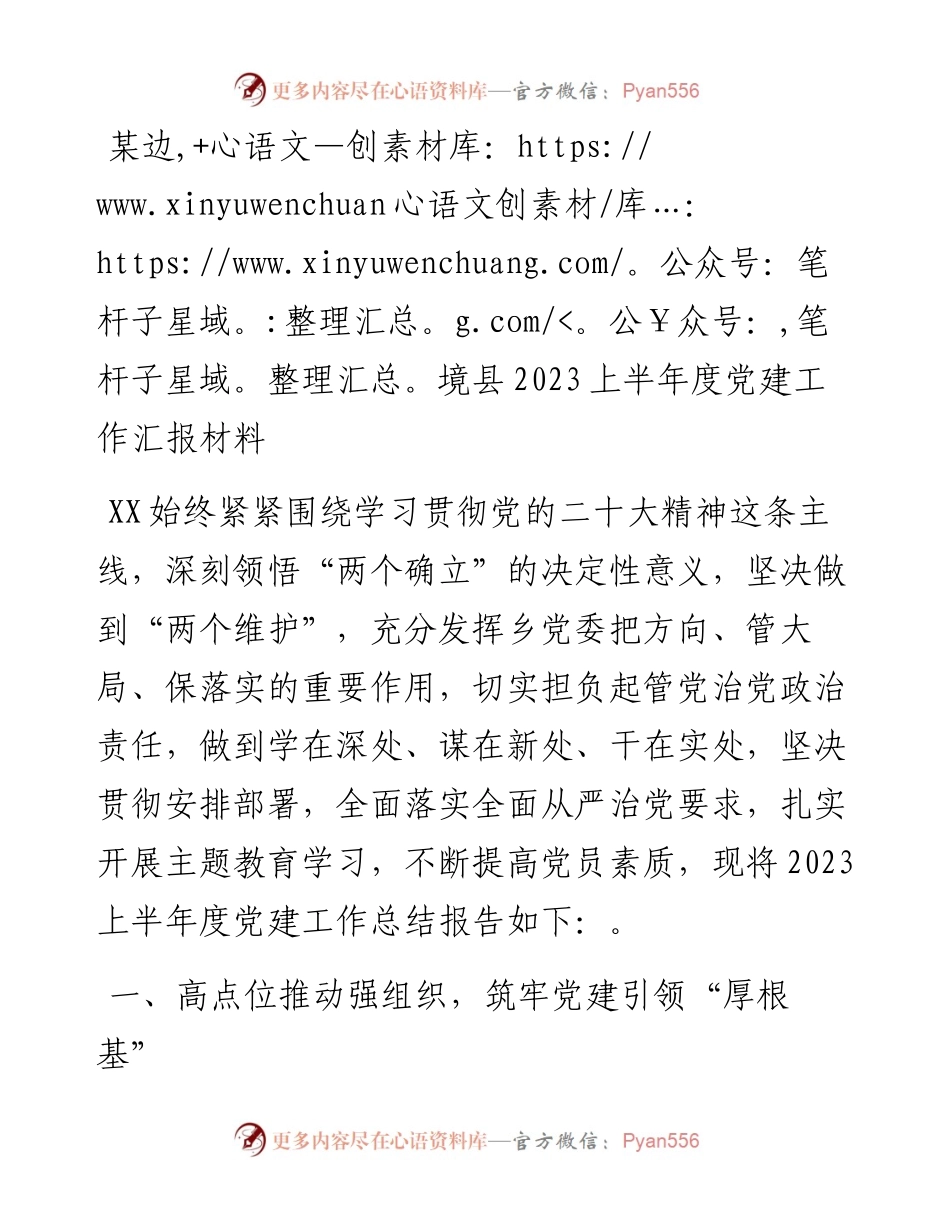 某边境县2023上半年度党建工作汇报材料.docx_第1页