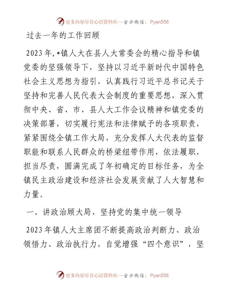 某镇人大主席团2023年工作总结及2024年工作计划.docx_第1页