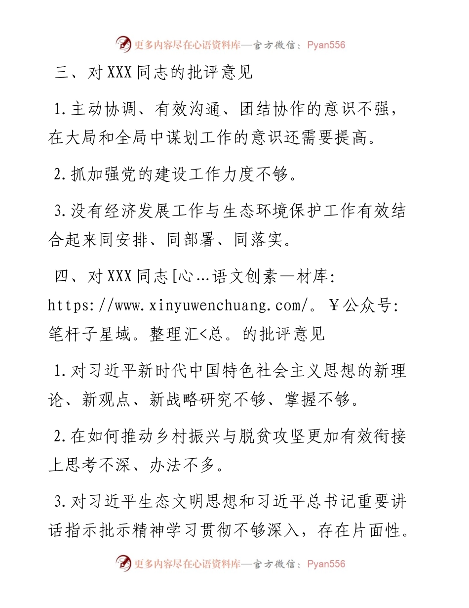 民主生活会批评意见清单.docx_第2页
