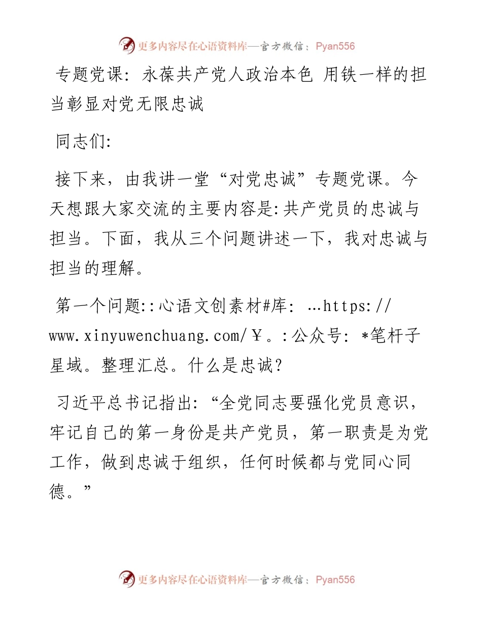 永葆共产党人政治本色 用铁一样的担当彰显对党无限忠诚.docx_第1页