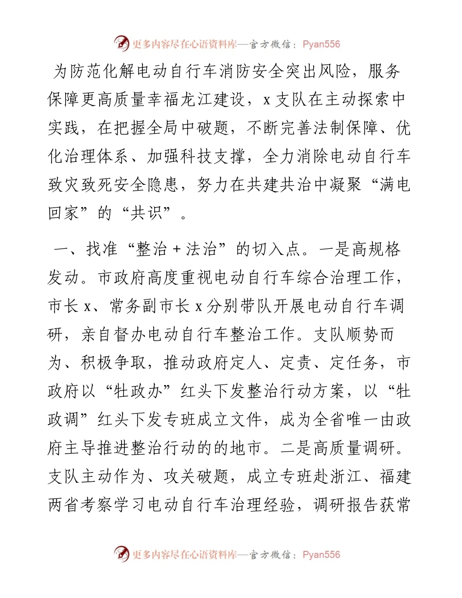 电动自行车治理工作经验总结.docx_第1页