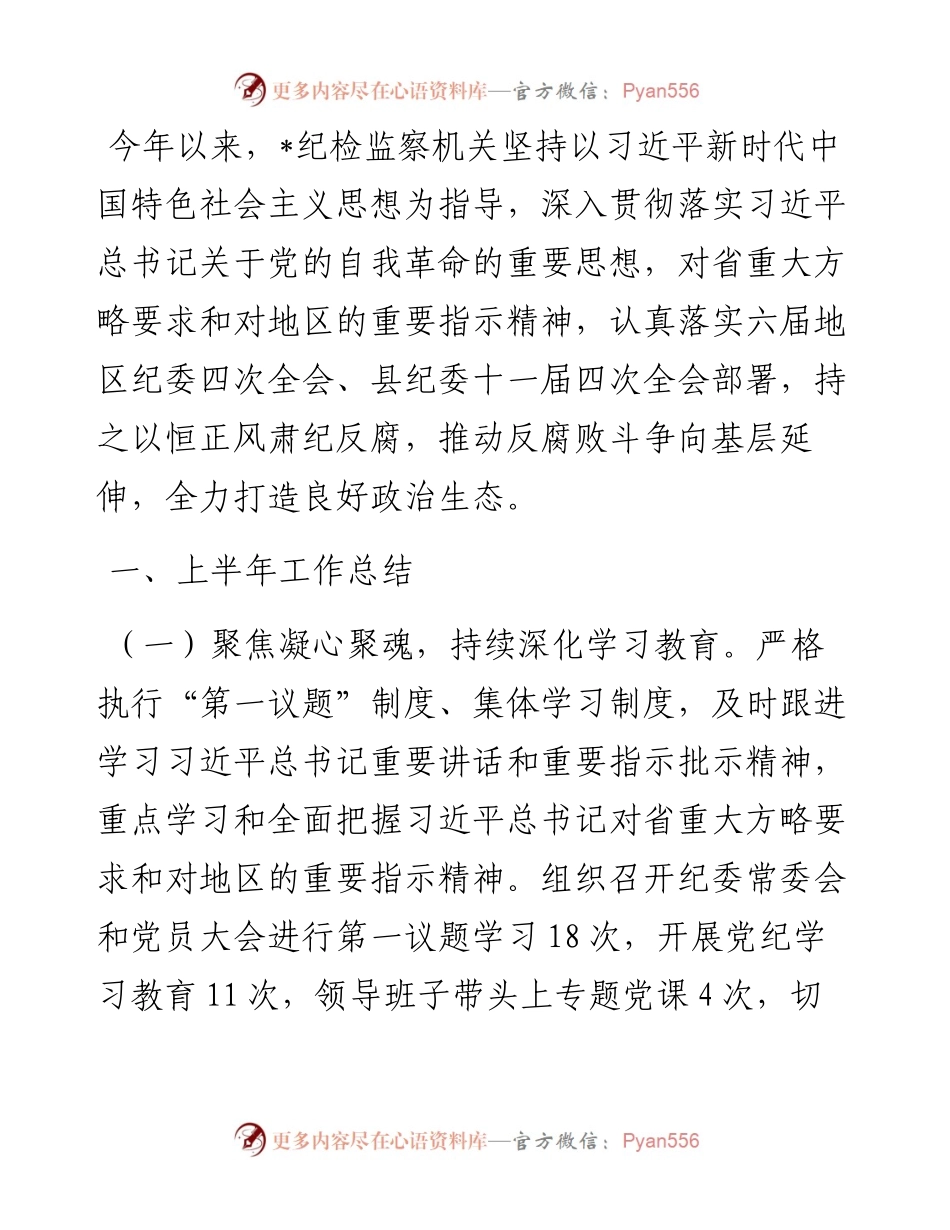 纪委监委2024年上半年工作总结和下半年工作计划.docx_第1页