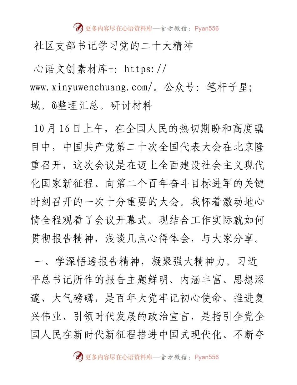 社区支部书记学习党的二十大精神研讨材料.docx_第1页