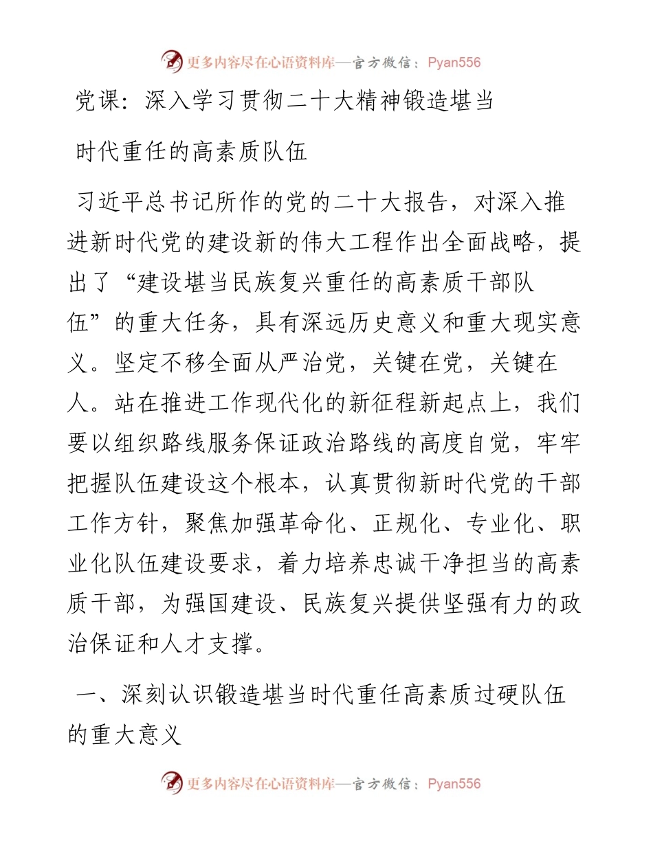 深入学习贯彻二十大精神锻造堪当时代重任的高素质队伍.docx_第1页