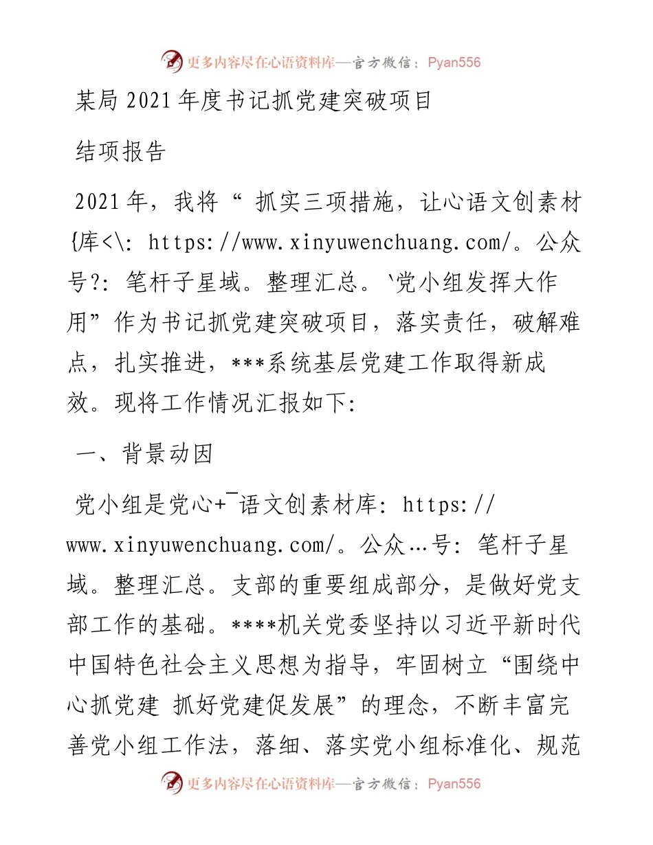 某局度书记抓党建突破项目结项报告.docx_第1页