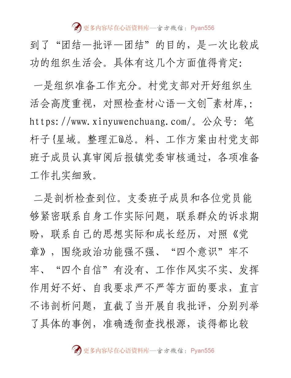 村党支部组织生活会上的点评讲话.docx_第2页