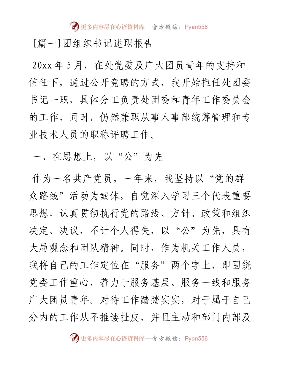 文汇系列5369--团组织书记述职报告汇编.docx_第1页