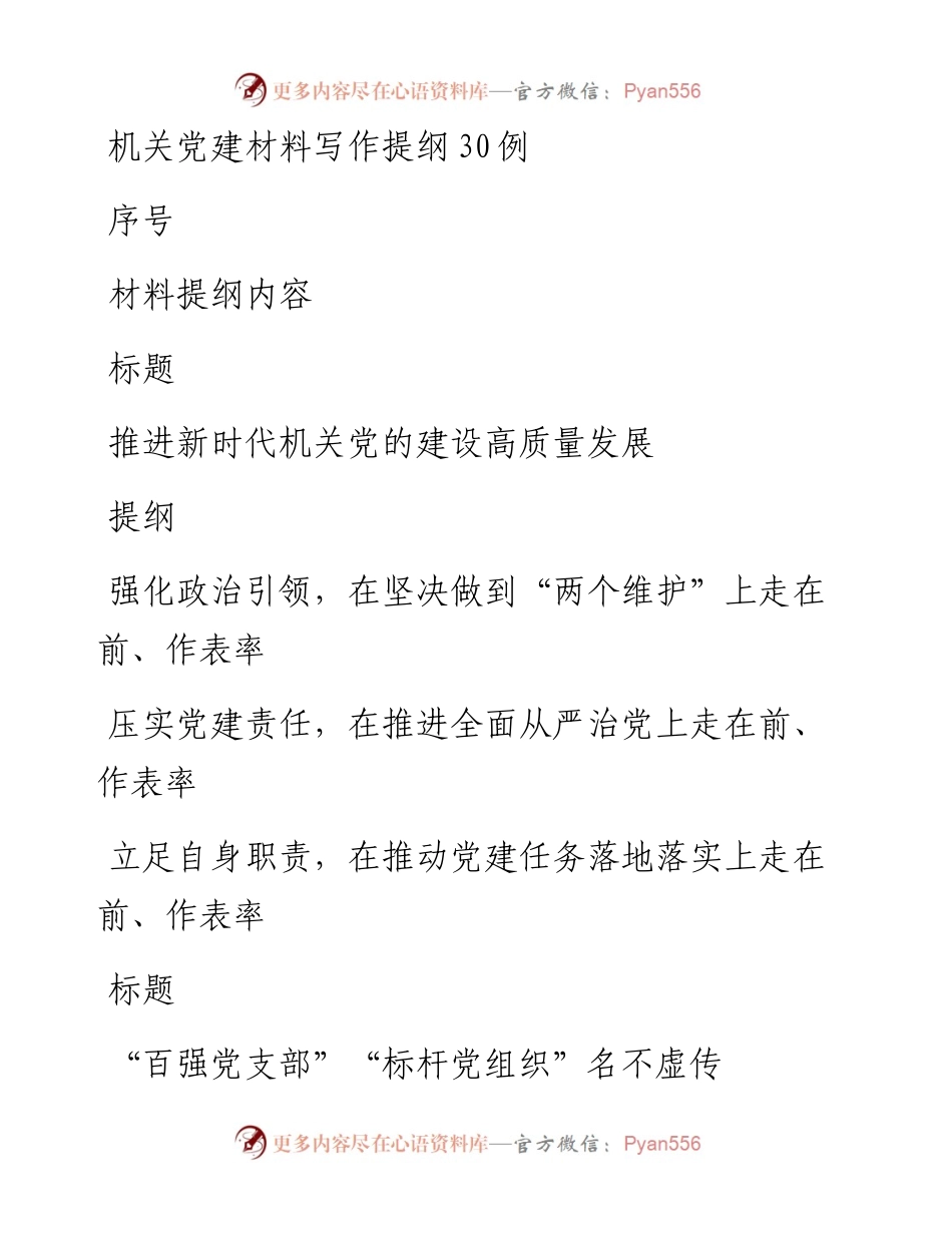 机关党建材料写作提纲30例.docx_第1页